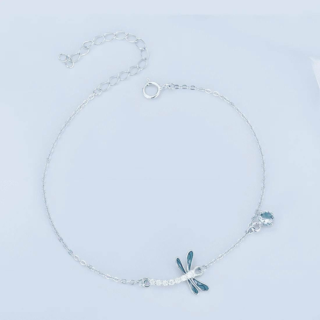 Pulsera Libélula <myexti><span>Plata de Ley 925, chapada en oro blanco, con circonitas blancas y azul claro y longitud ajustable</span></myexti> - Imagen 3