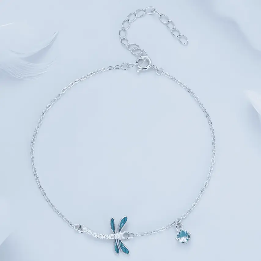 Pulsera Libélula <myexti><span>Plata de Ley 925, chapada en oro blanco, con circonitas blancas y azul claro y longitud ajustable</span></myexti> - Imagen 4