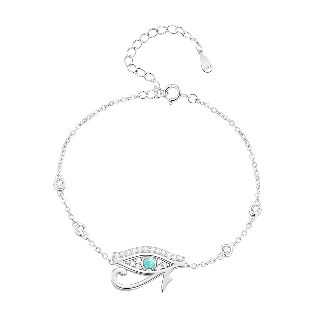 Pulsera Ojo de Horus <myexti><span>Plata de Ley 925, chapada en oro blanco, con circonitas y ópalo, longitud ajustable</span></myexti>