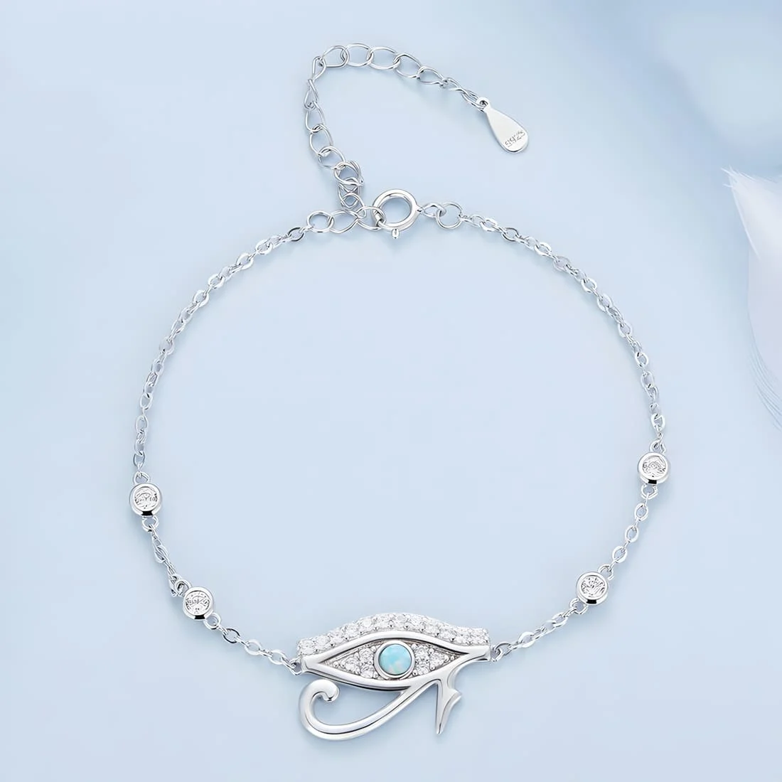 Pulsera Ojo de Horus <myexti><span>Plata de Ley 925, chapada en oro blanco, con circonitas y ópalo, longitud ajustable</span></myexti> - Imagen 3