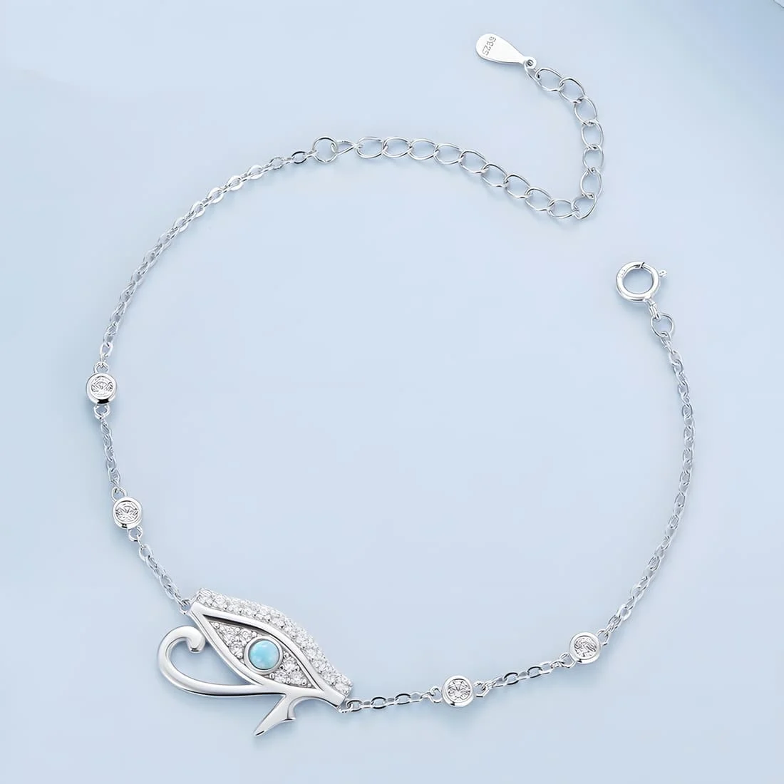 Pulsera Ojo de Horus <myexti><span>Plata de Ley 925, chapada en oro blanco, con circonitas y ópalo, longitud ajustable</span></myexti> - Imagen 4