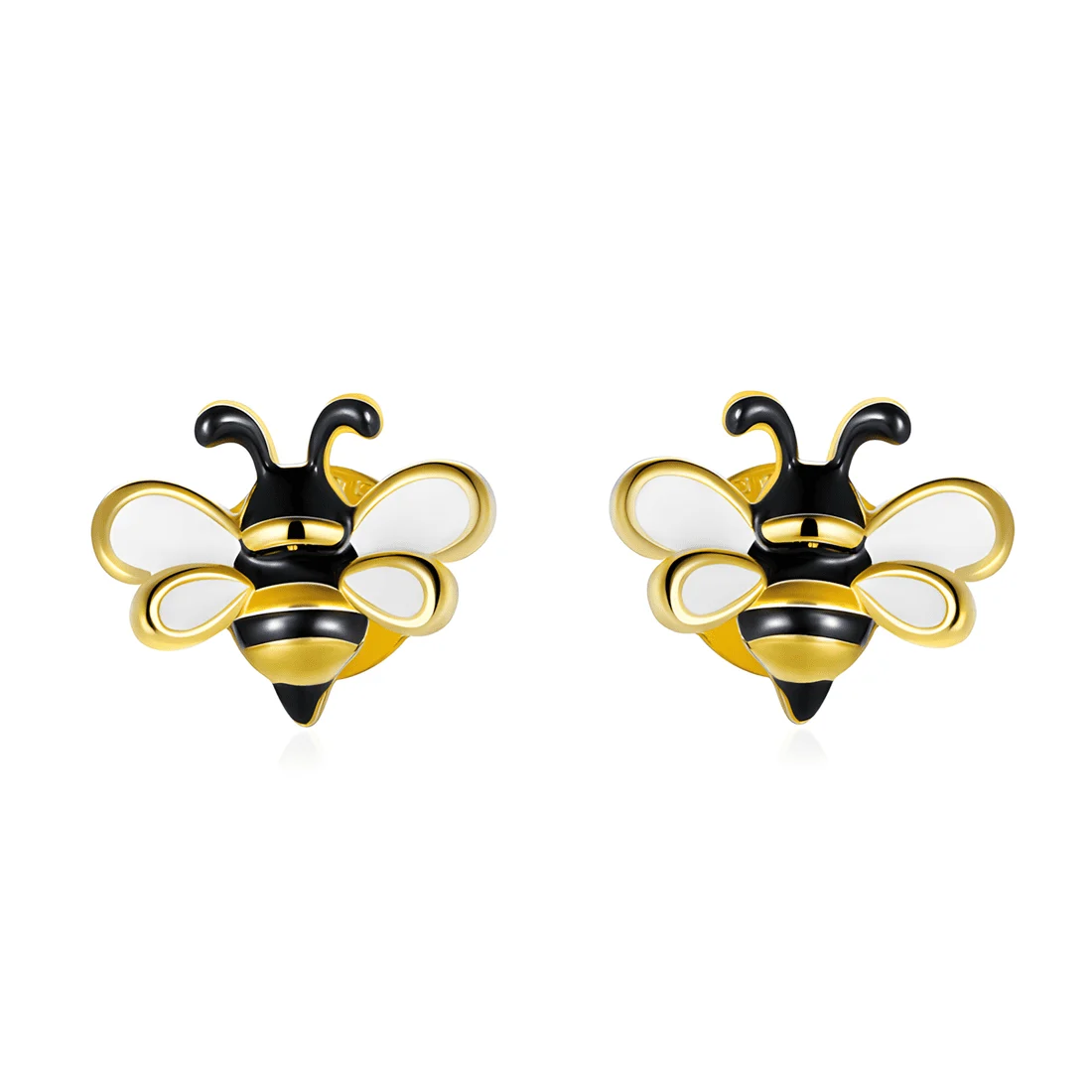 Pendientes de Botón Abeja <myexti><span>Plata de Ley 925, chapada en oro amarillo, esmaltada en amarillo y negro</span></myexti>