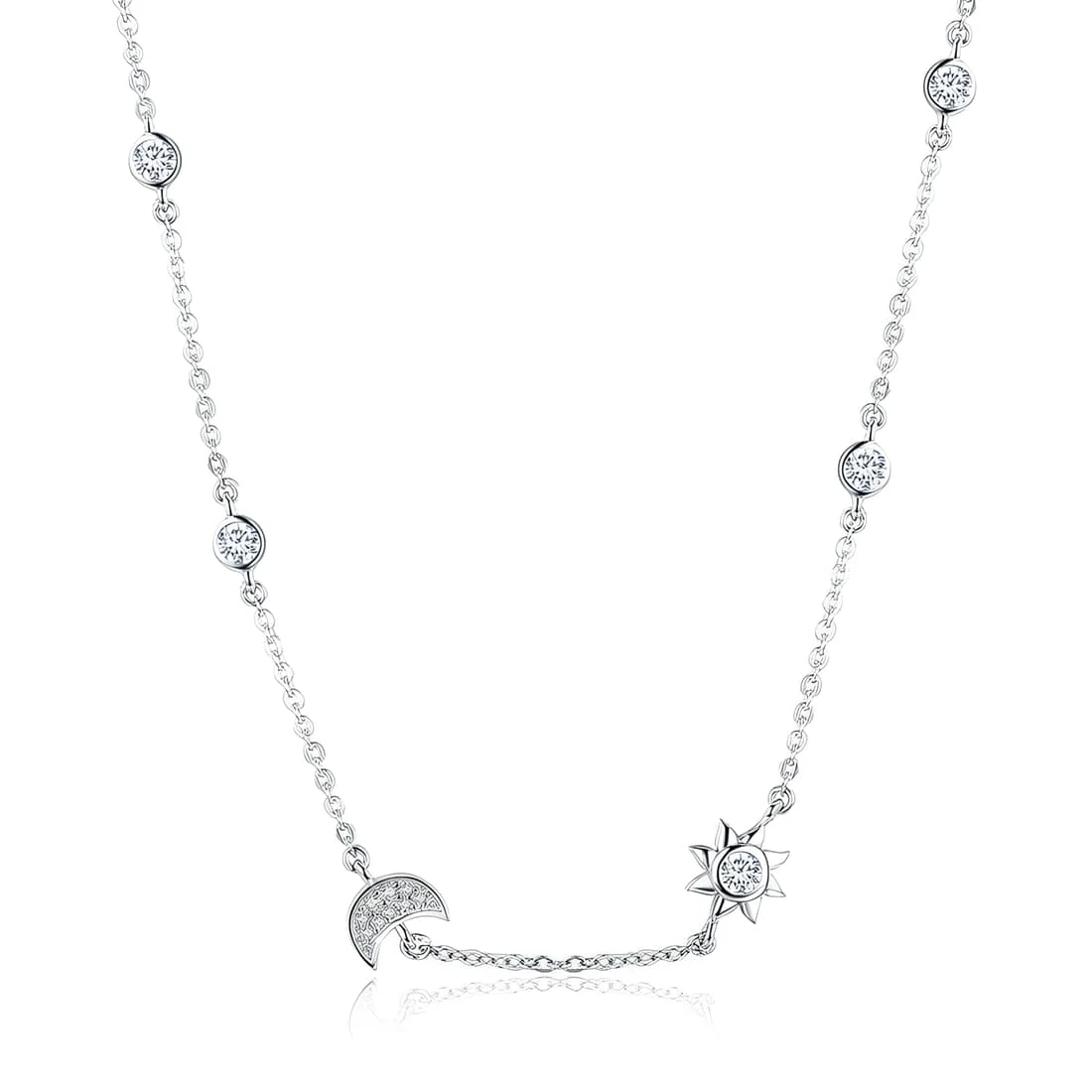 Collar de Sol y Luna <myexti><span>Plata de Ley 925, chapada en oro blanco, con circonitas y longitud ajustable</span></myexti>