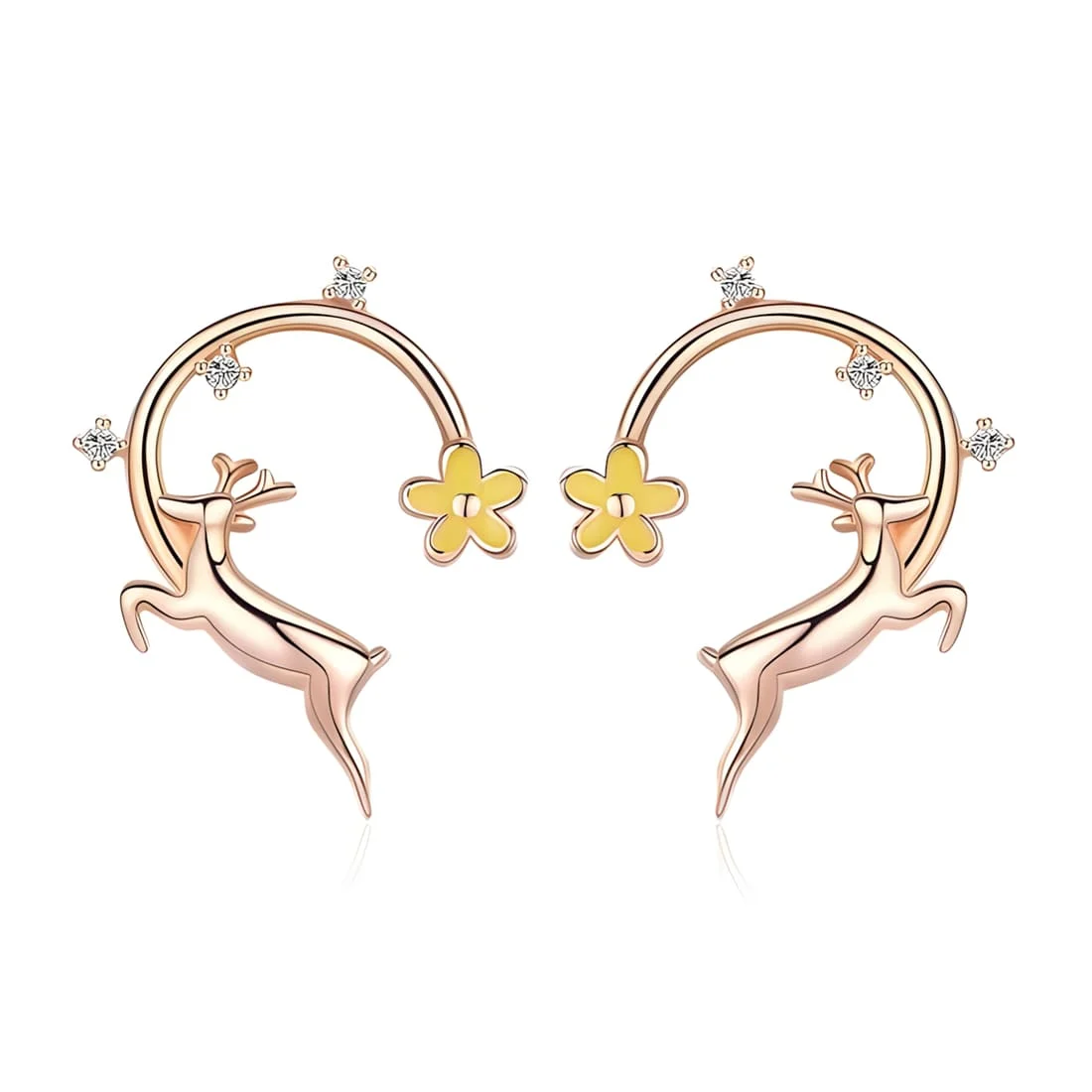 Pendientes de Botón Ciervo <myexti><span>Plata de Ley 925, chapada en oro rosa</span></myexti>