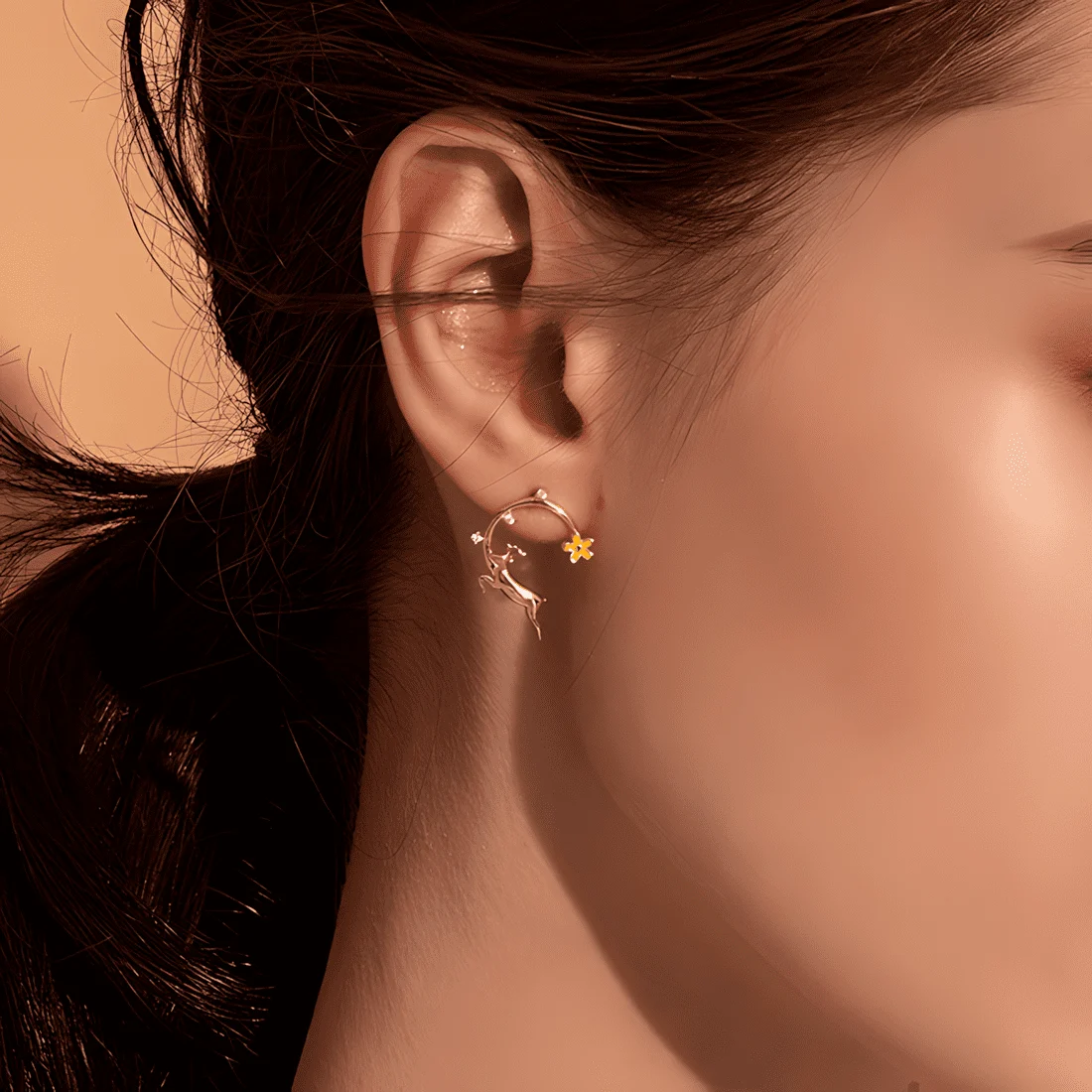 Pendientes de Botón Ciervo <myexti><span>Plata de Ley 925, chapada en oro rosa</span></myexti> - Imagen 2