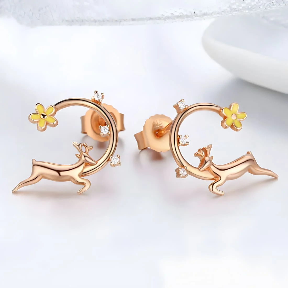 Pendientes de Botón Ciervo <myexti><span>Plata de Ley 925, chapada en oro rosa</span></myexti> - Imagen 3