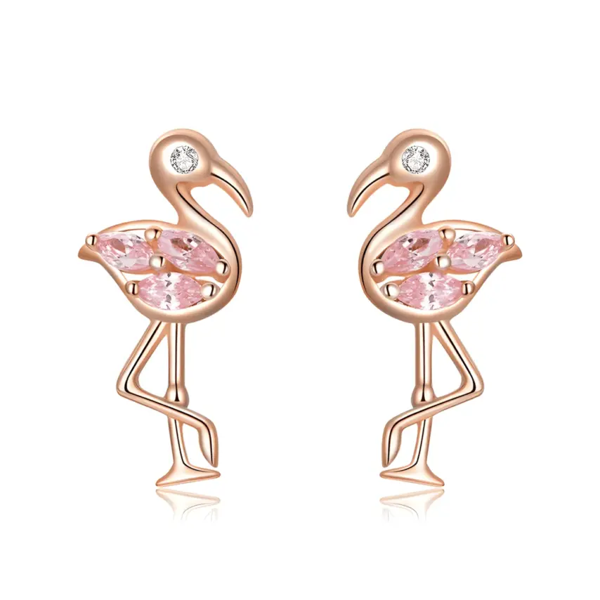 Pendientes de Botón Flamenco <myexti><span>Plata de Ley 925, chapada en oro rosa, con circonitas rosas y blancas</span></myexti>