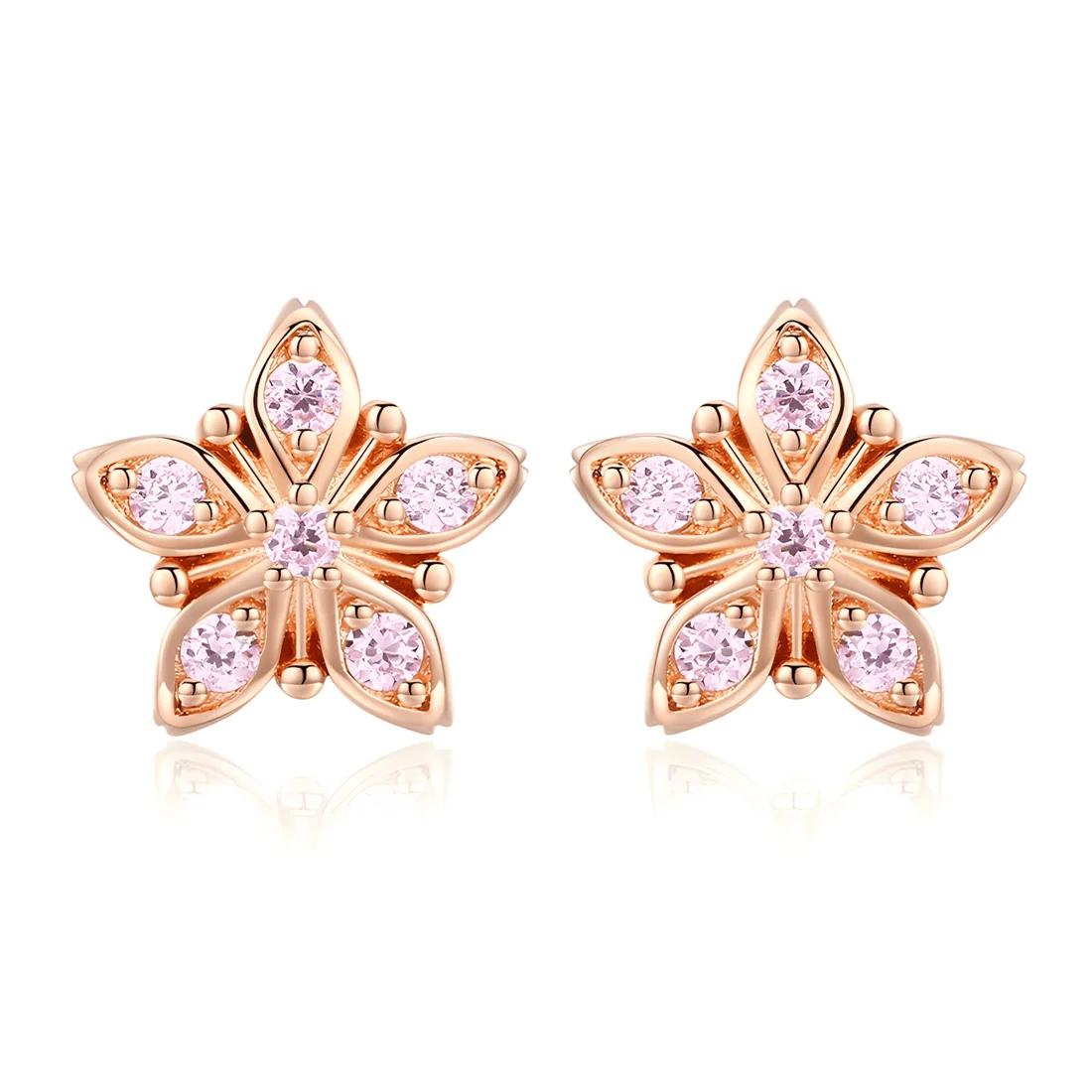 Pendientes de Botón Flores <myexti><span>Plata de Ley 925, chapada en oro rosa, con circonitas rosas</span></myexti>
