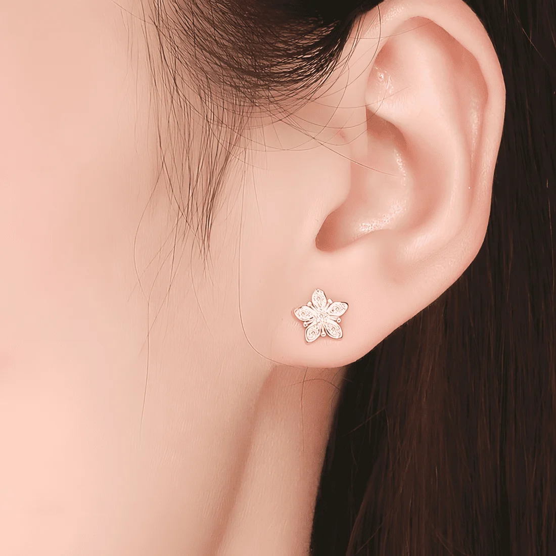 Pendientes de Botón Flores <myexti><span>Plata de Ley 925, chapada en oro rosa, con circonitas rosas</span></myexti> - Imagen 2
