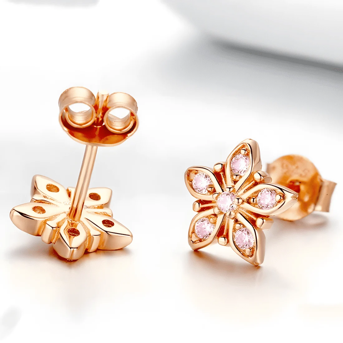 Pendientes de Botón Flores <myexti><span>Plata de Ley 925, chapada en oro rosa, con circonitas rosas</span></myexti> - Imagen 4