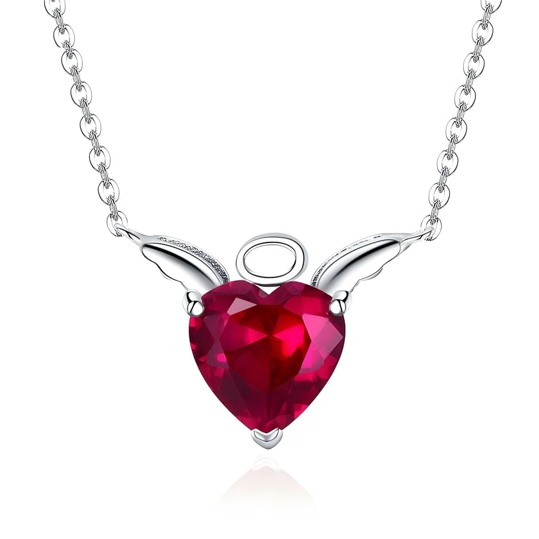 Collar de Ángel con Corazón Rojo <myexti><span>Plata de Ley 925, chapada en oro blanco, con circonitas rojas y longitud ajustable</span></myexti>