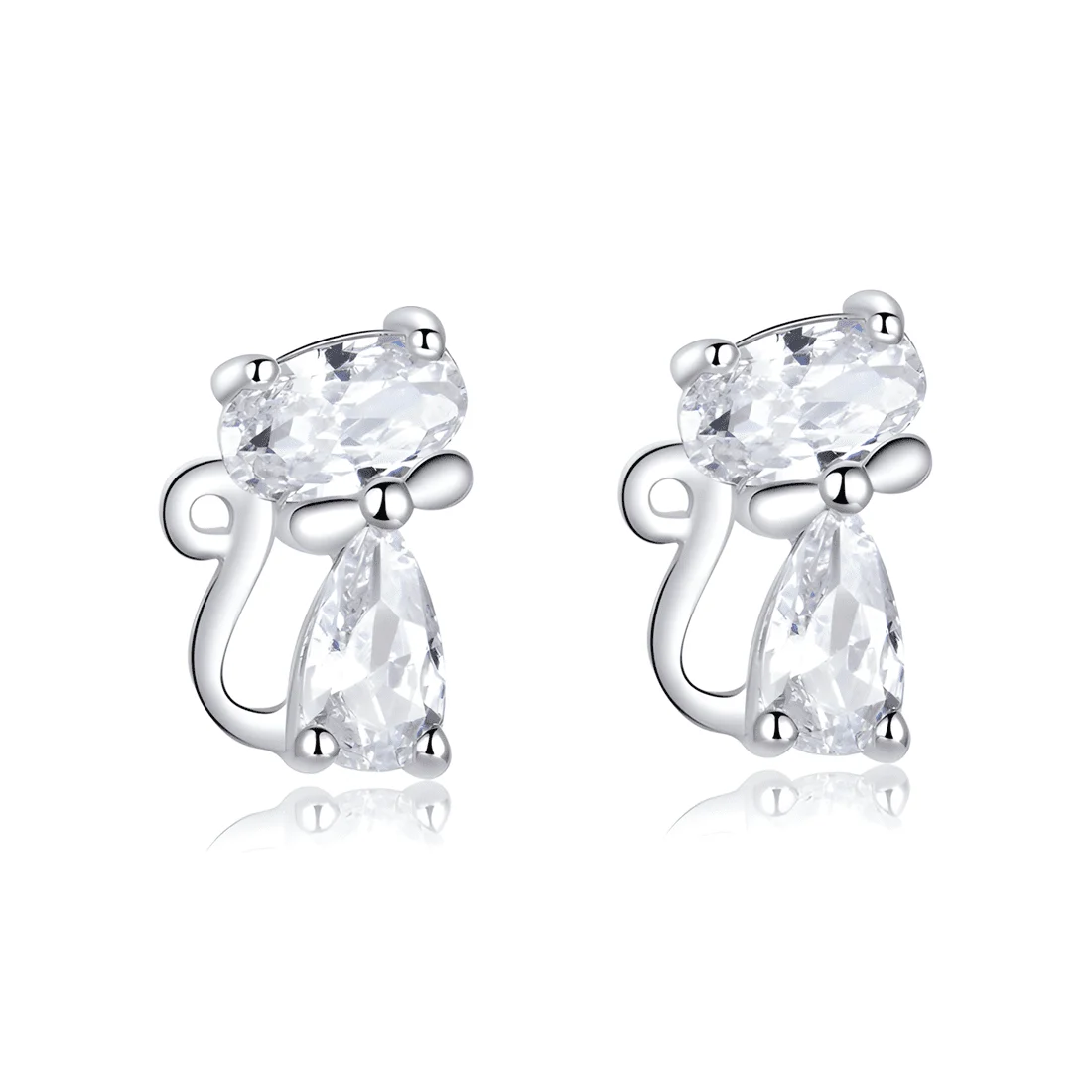 Pendientes de Botón Gatos <myexti><span>Plata de Ley 925, chapada en oro blanco, con circonitas</span></myexti>