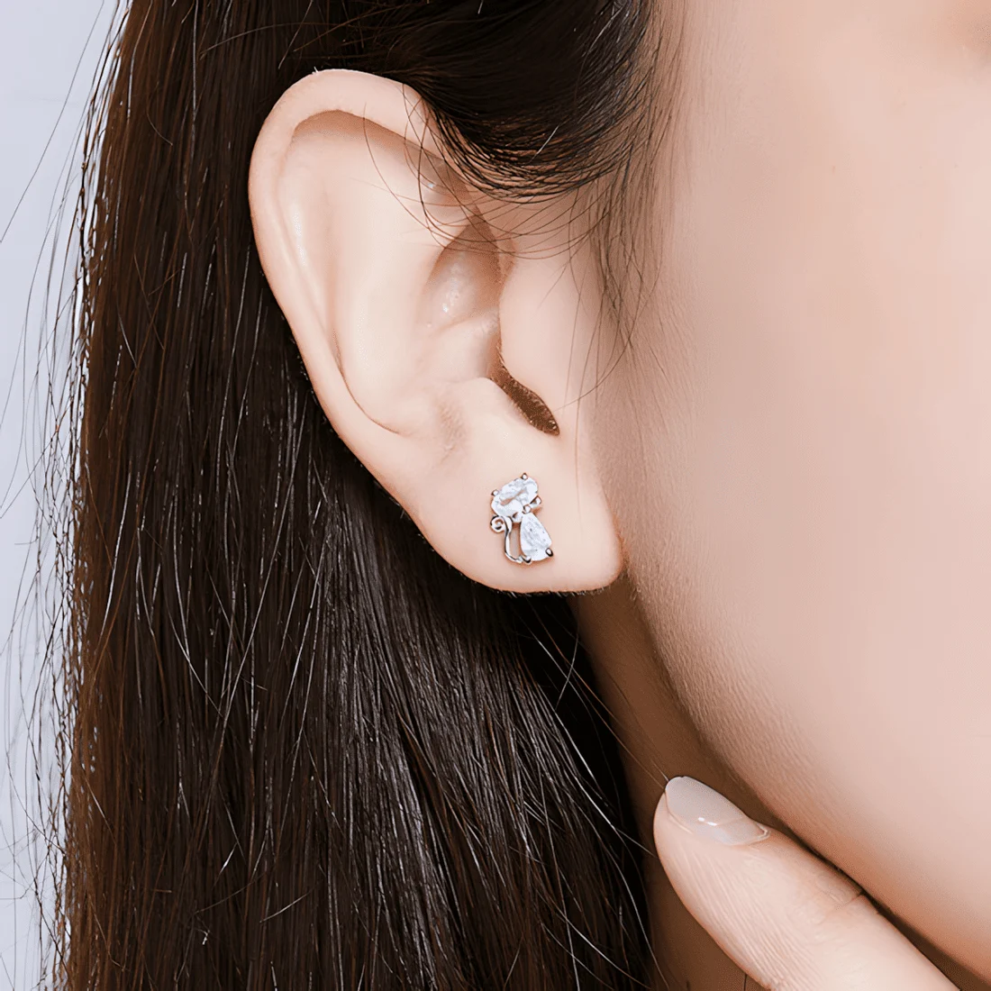 Pendientes de Botón Gatos <myexti><span>Plata de Ley 925, chapada en oro blanco, con circonitas</span></myexti> - Imagen 2