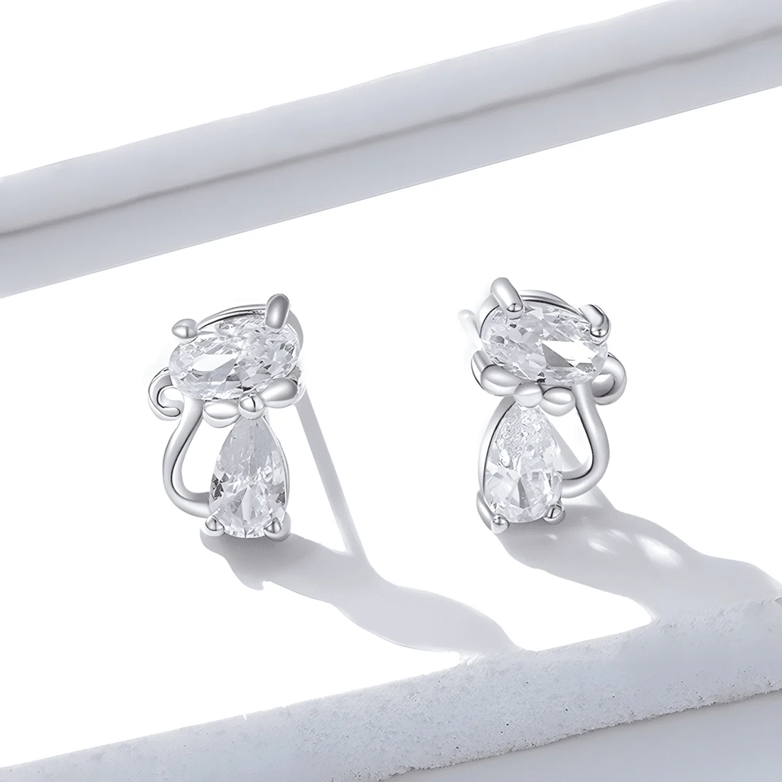 Pendientes de Botón Gatos <myexti><span>Plata de Ley 925, chapada en oro blanco, con circonitas</span></myexti> - Imagen 3