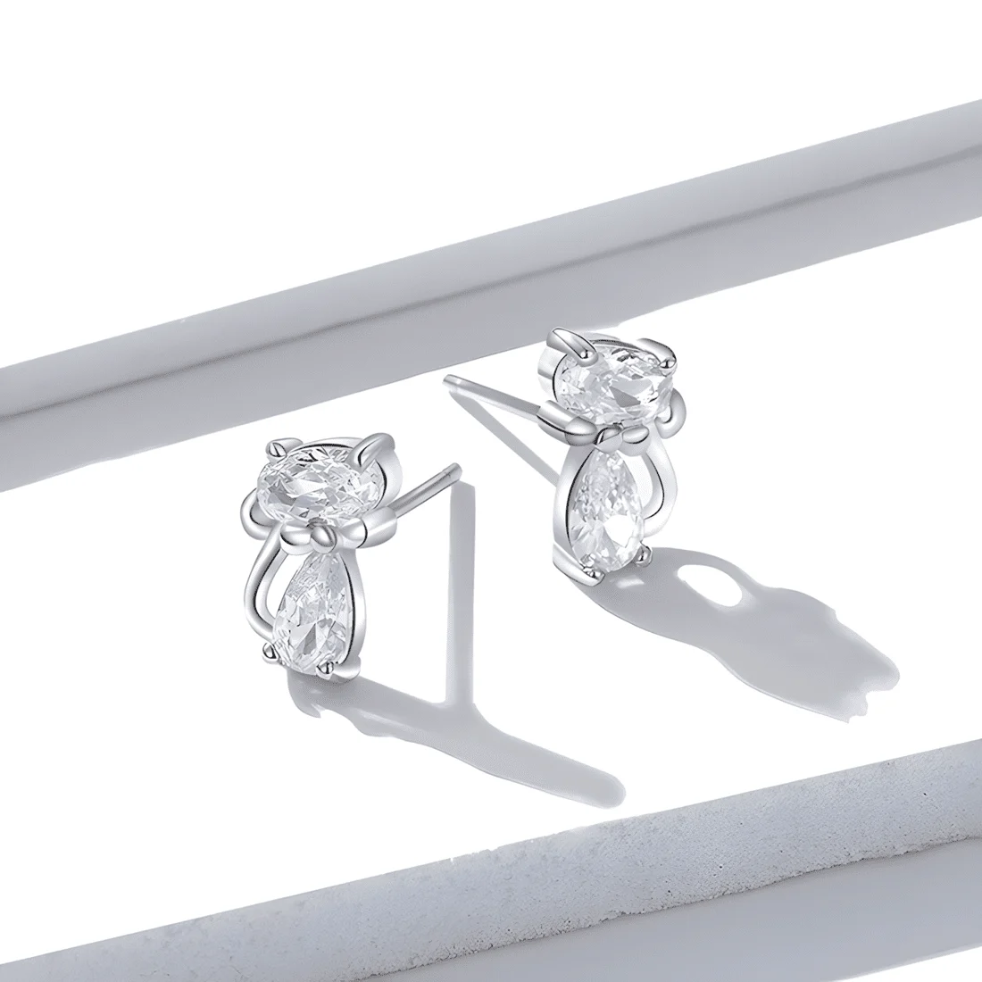 Pendientes de Botón Gatos <myexti><span>Plata de Ley 925, chapada en oro blanco, con circonitas</span></myexti> - Imagen 4