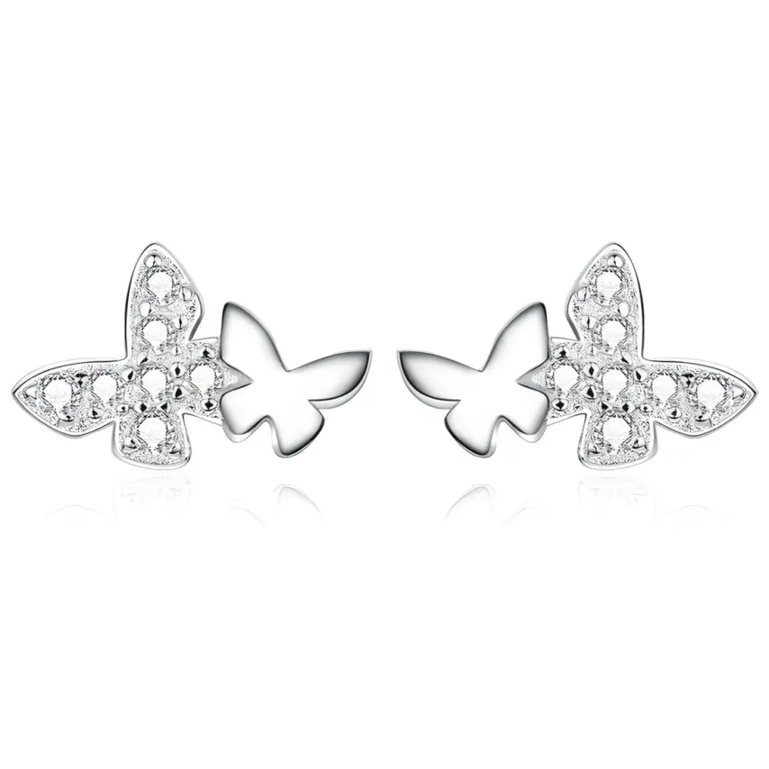 Pendientes de Botón Mariposas <myexti><span>Plata de Ley 925, chapada en oro blanco, con circonitas</span></myexti>