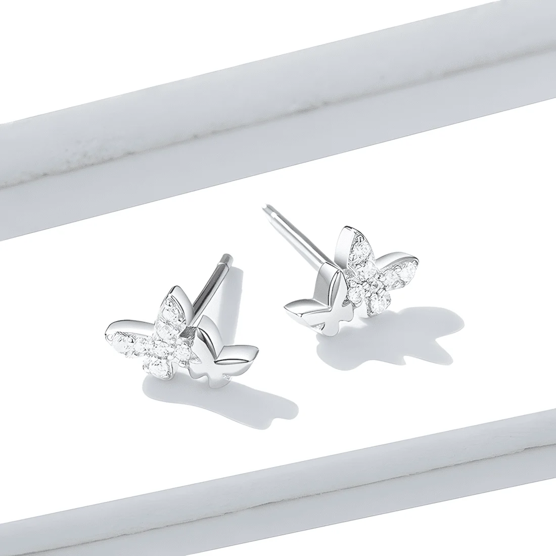 Pendientes de Botón Mariposas <myexti><span>Plata de Ley 925, chapada en oro blanco, con circonitas</span></myexti> - Imagen 3