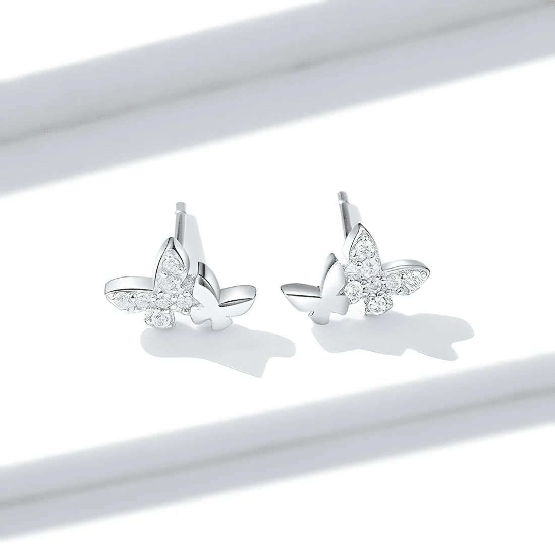 Pendientes de Botón Mariposas <myexti><span>Plata de Ley 925, chapada en oro blanco, con circonitas</span></myexti> - Imagen 4