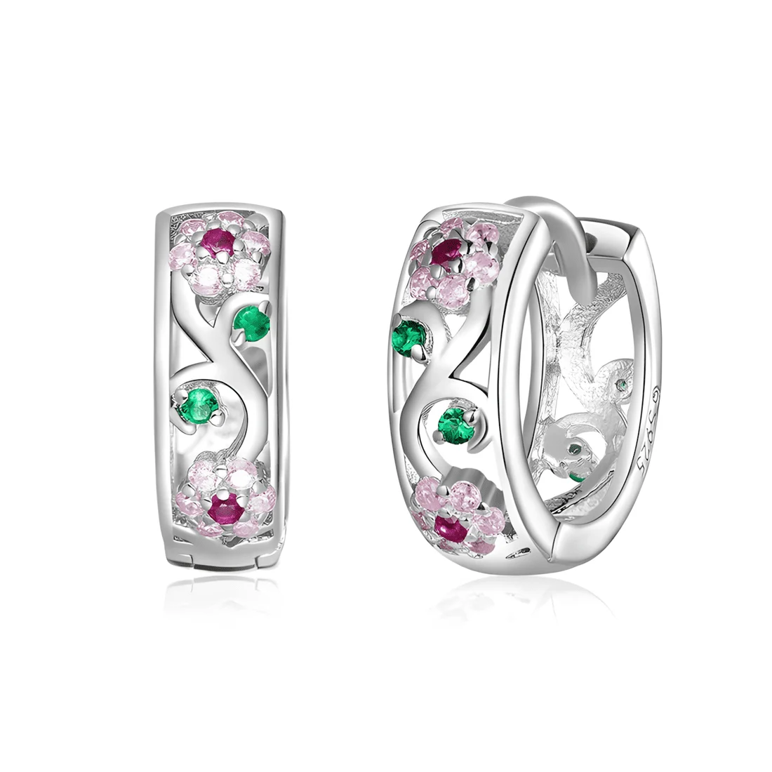 Pendientes de Aro Flores <myexti><span>Plata de Ley 925, chapada en oro blanco, con circonitas de colores</span></myexti>