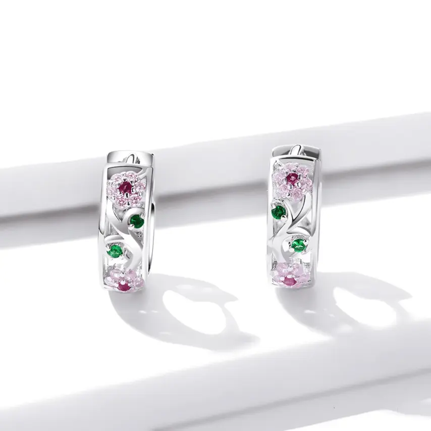 Pendientes de Aro Flores <myexti><span>Plata de Ley 925, chapada en oro blanco, con circonitas de colores</span></myexti> - Imagen 3