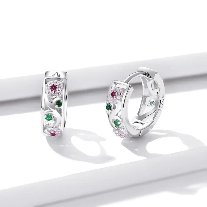 Pendientes de Aro Flores <myexti><span>Plata de Ley 925, chapada en oro blanco, con circonitas de colores</span></myexti> - Imagen 4
