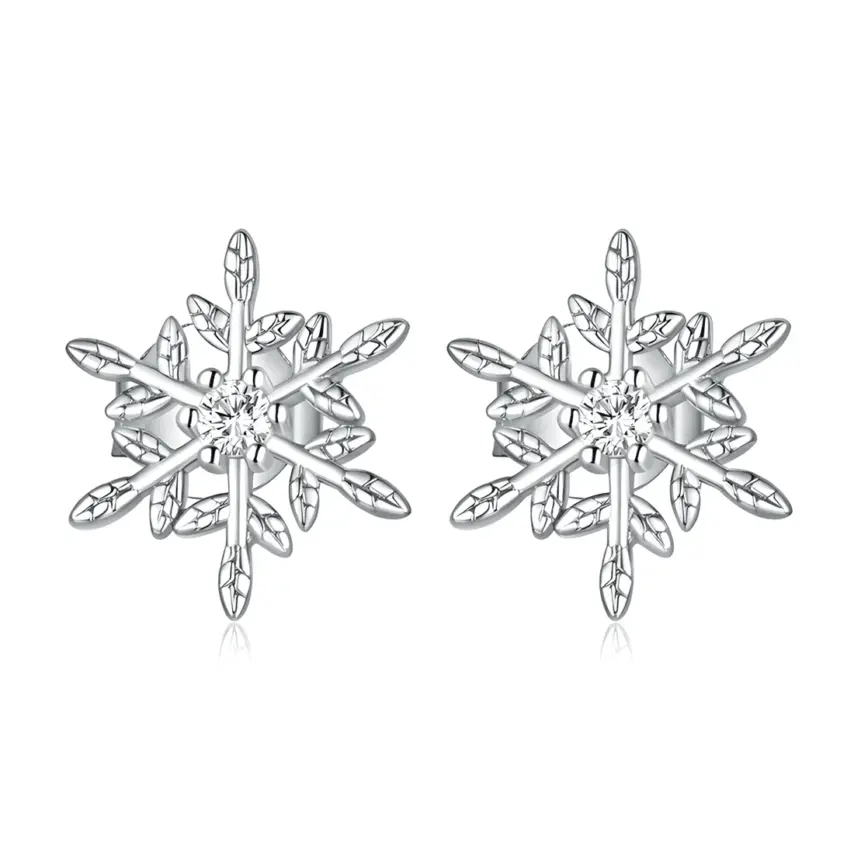 Pendientes de Botón Copo de Nieve <myexti><span>Plata de Ley 925, chapada en oro blanco, con circonitas</span></myexti>