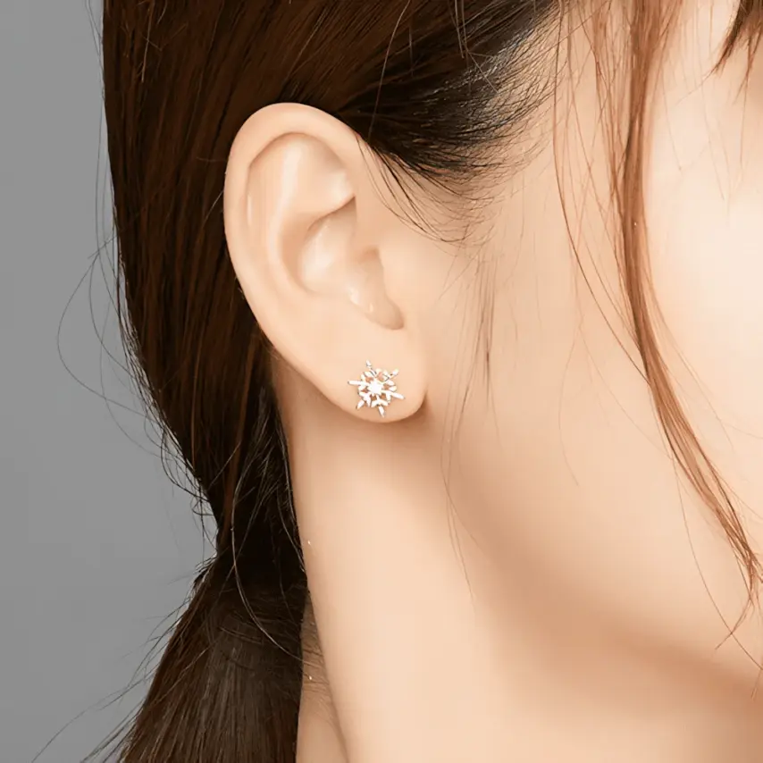 Pendientes de Botón Copo de Nieve <myexti><span>Plata de Ley 925, chapada en oro blanco, con circonitas</span></myexti> - Imagen 2
