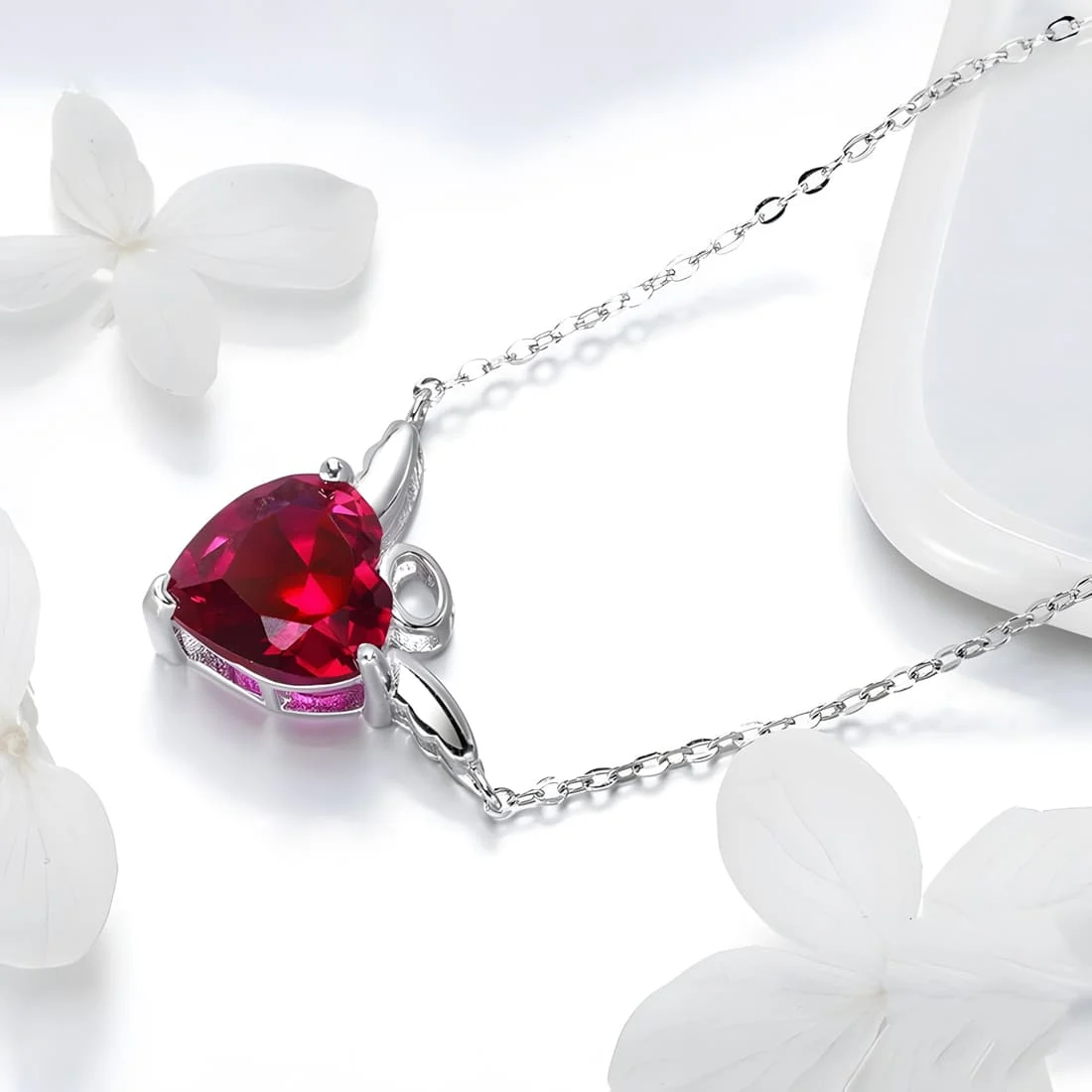 Collar de Ángel con Corazón Rojo <myexti><span>Plata de Ley 925, chapada en oro blanco, con circonitas rojas y longitud ajustable</span></myexti> - Imagen 3