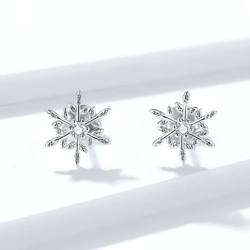 Pendientes de Botón Copo de Nieve <myexti><span>Plata de Ley 925, chapada en oro blanco, con circonitas</span></myexti> - Imagen 3