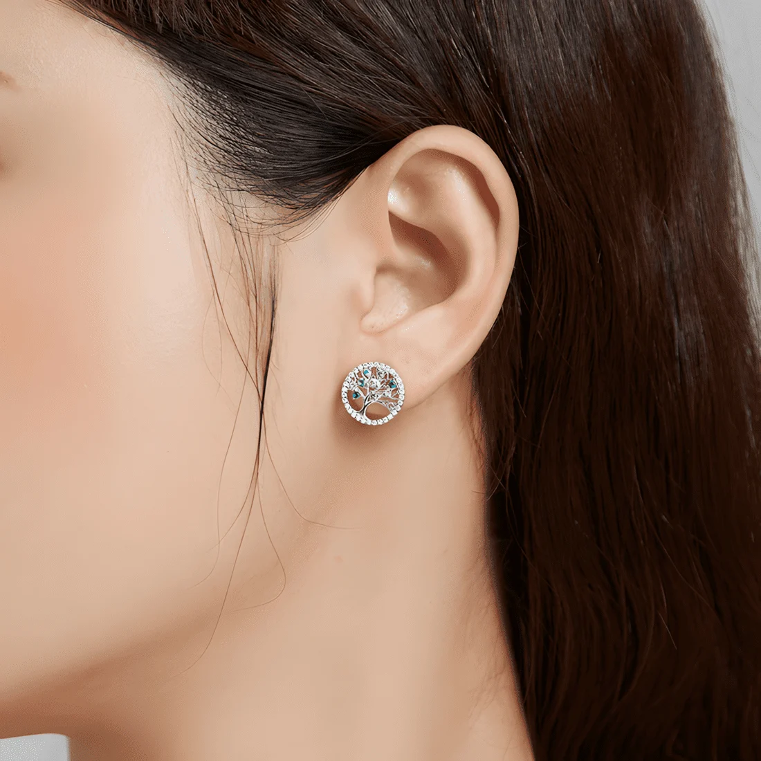 Pendientes de Botón Árbol de la Vida <myexti><span>Plata de Ley 925, chapada en oro blanco, con circonitas de colores</span></myexti> - Imagen 2