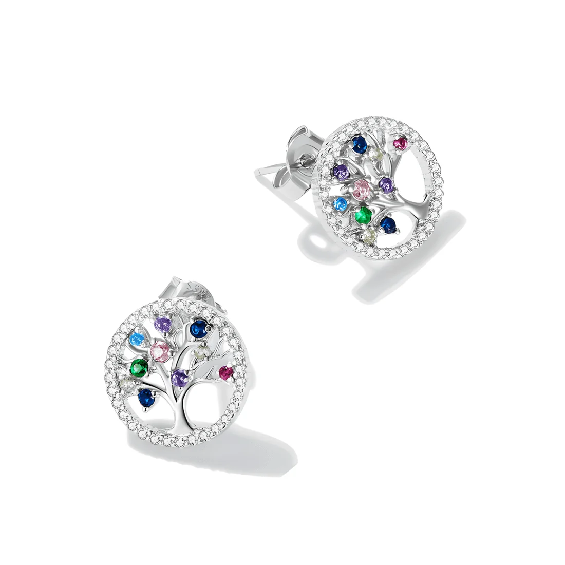 Pendientes de Botón Árbol de la Vida <myexti><span>Plata de Ley 925, chapada en oro blanco, con circonitas de colores</span></myexti> - Imagen 3