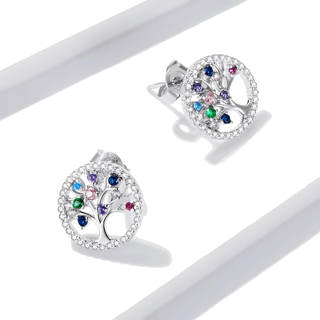 Pendientes de Botón Árbol de la Vida <myexti><span>Plata de Ley 925, chapada en oro blanco, con circonitas de colores</span></myexti> - Imagen 4