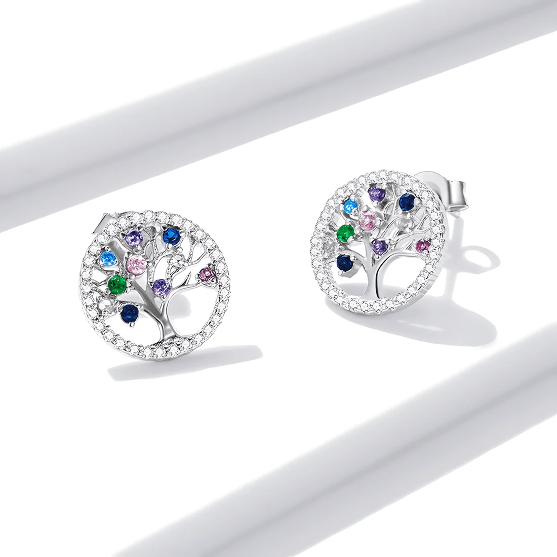 Pendientes de Botón Árbol de la Vida <myexti><span>Plata de Ley 925, chapada en oro blanco, con circonitas de colores</span></myexti> - Imagen 5