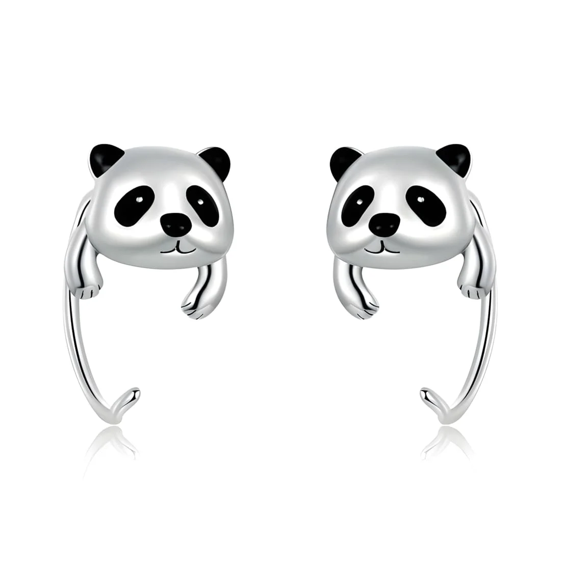 Pendientes de Botón Panda <myexti><span>Plata de Ley 925, chapada en oro blanco, con detalles esmaltados en negro</span></myexti>