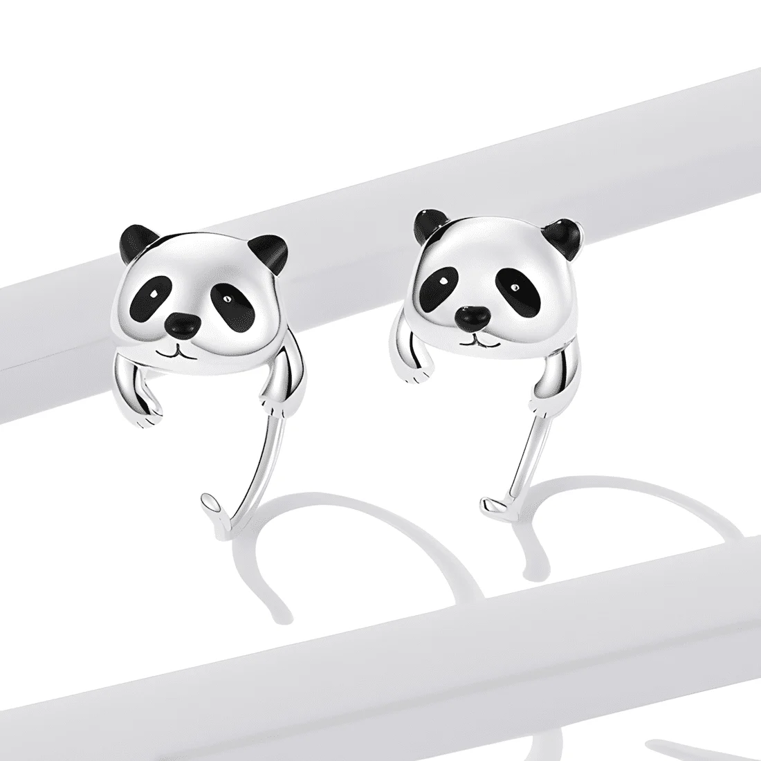 Pendientes de Botón Panda <myexti><span>Plata de Ley 925, chapada en oro blanco, con detalles esmaltados en negro</span></myexti> - Imagen 3