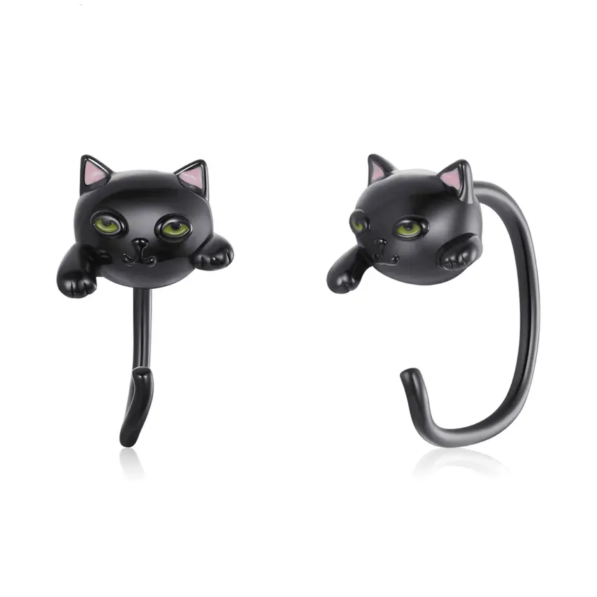 Pendientes de Botón Gato Negro <myexti><span>Plata de Ley 925, chapada en negro, con detalles esmaltados</span></myexti>