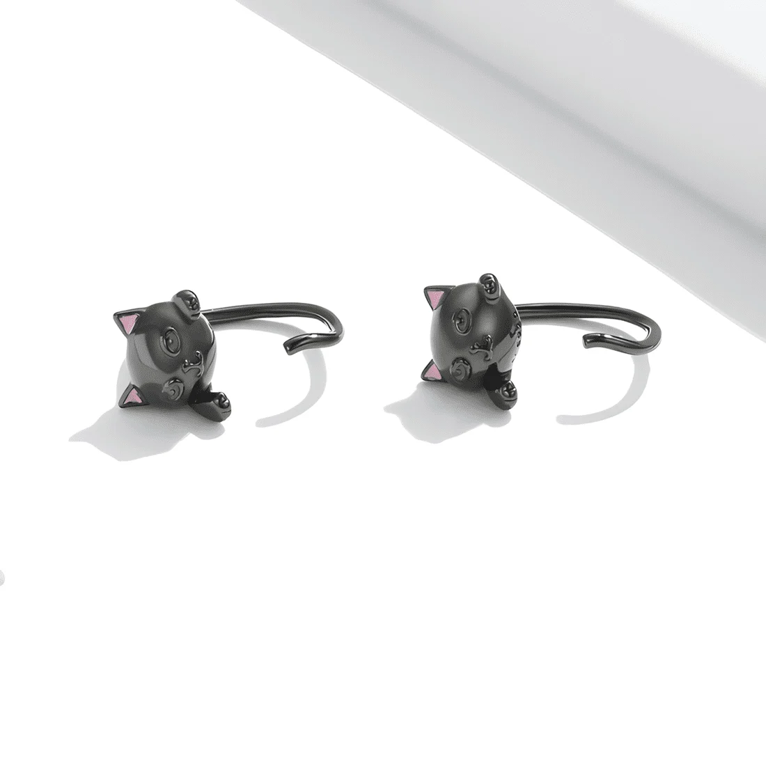 Pendientes de Botón Gato Negro <myexti><span>Plata de Ley 925, chapada en negro, con detalles esmaltados</span></myexti> - Imagen 3