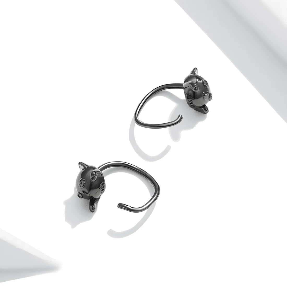 Pendientes de Botón Gato Negro <myexti><span>Plata de Ley 925, chapada en negro, con detalles esmaltados</span></myexti> - Imagen 4