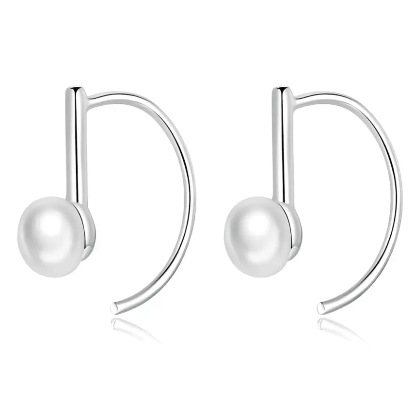 Pendientes de Media Aro con Perlas <myexti><span>Plata de Ley 925, chapada en oro blanco, con perlas naturales</span></myexti>