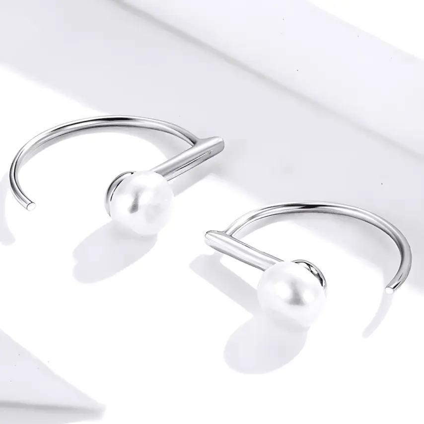 Pendientes de Media Aro con Perlas <myexti><span>Plata de Ley 925, chapada en oro blanco, con perlas naturales</span></myexti> - Imagen 3