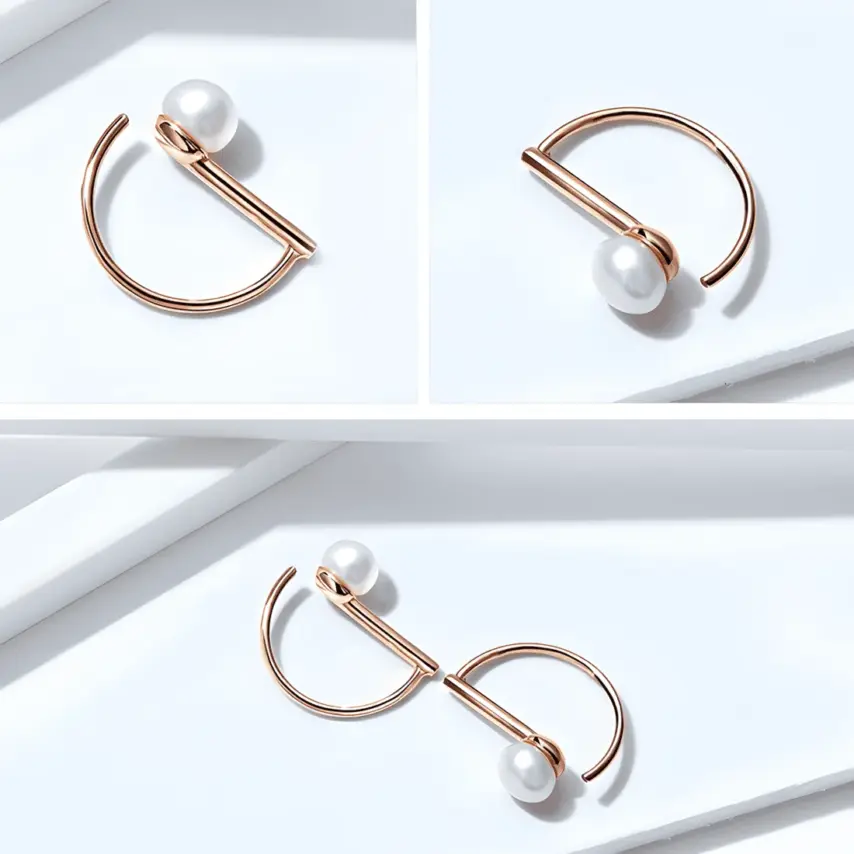 Pendientes de Media Aro con Perlas <myexti><span>Plata de Ley 925, chapada en oro rosa, con perlas naturales</span></myexti> - Imagen 4