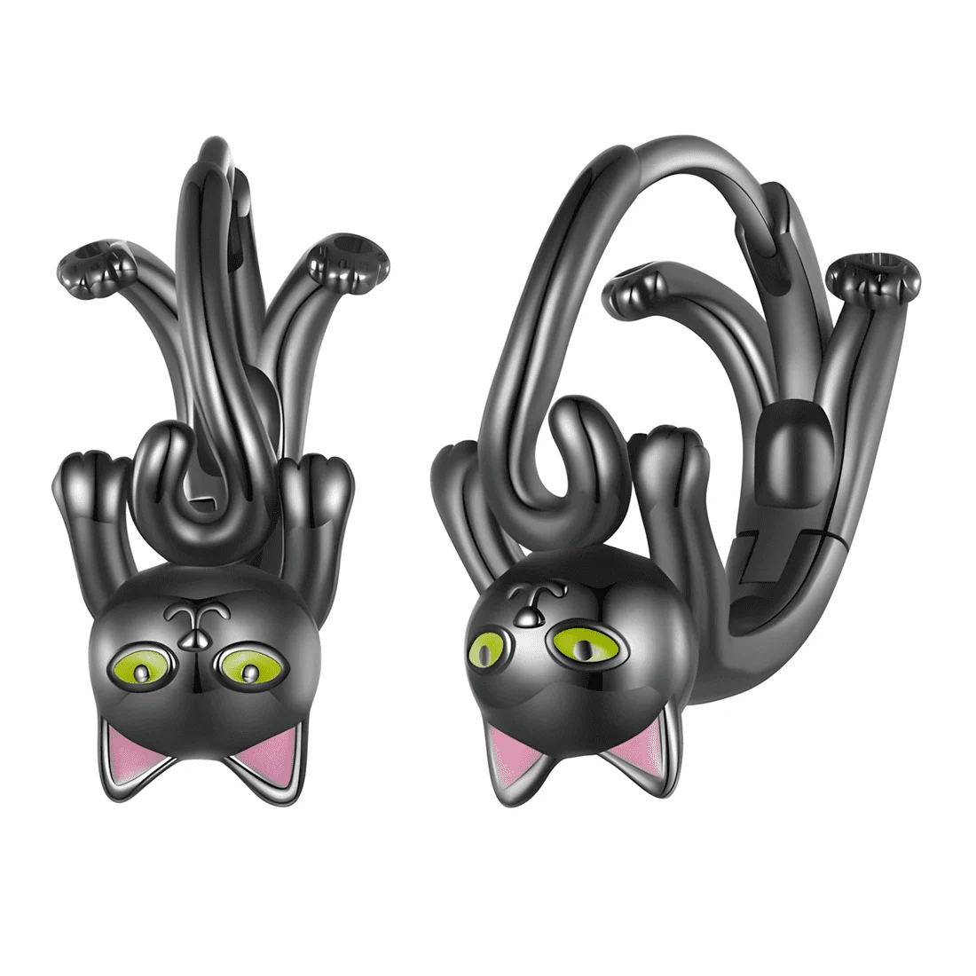 Pendientes de Aro Gato Negro <myexti><span>Plata de Ley 925, chapada en negro, con detalles esmaltados</span></myexti>