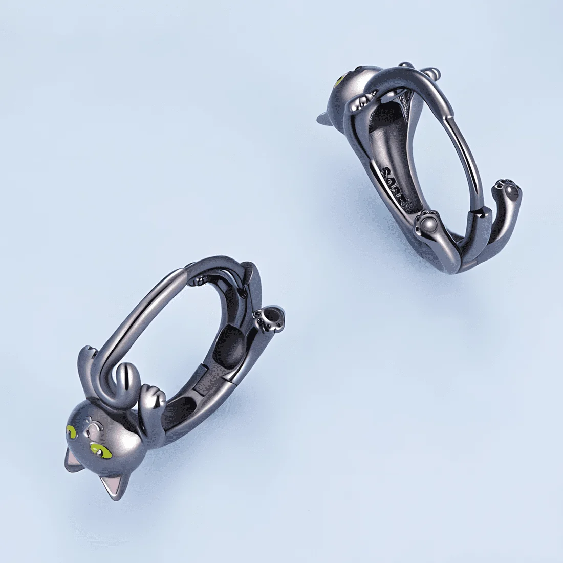 Pendientes de Aro Gato Negro <myexti><span>Plata de Ley 925, chapada en negro, con detalles esmaltados</span></myexti> - Imagen 4