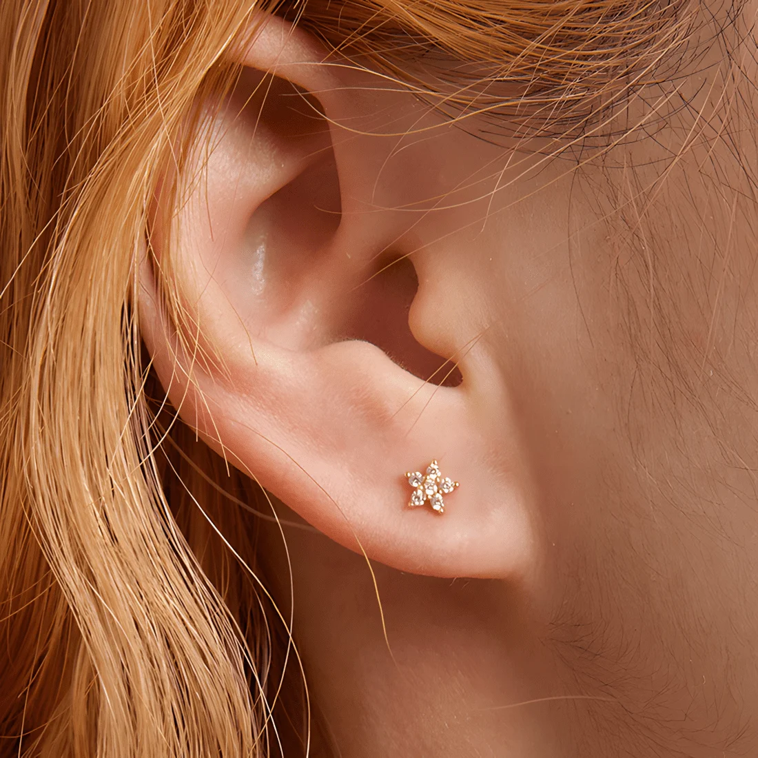 Pendientes de Botón Estrellas <myexti><span>Plata de Ley 925, chapada en oro amarillo, con circonitas</span></myexti> - Imagen 2