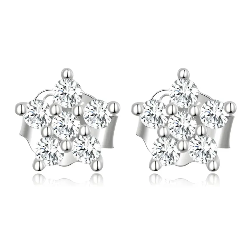 Pendientes de Botón Estrellas <myexti><span>Plata de Ley 925, chapada en oro blanco, con circonitas</span></myexti>