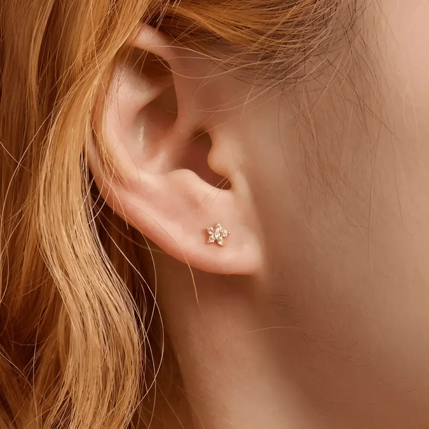 Pendientes de Botón Estrellas <myexti><span>Plata de Ley 925, chapada en oro blanco, con circonitas</span></myexti> - Imagen 2