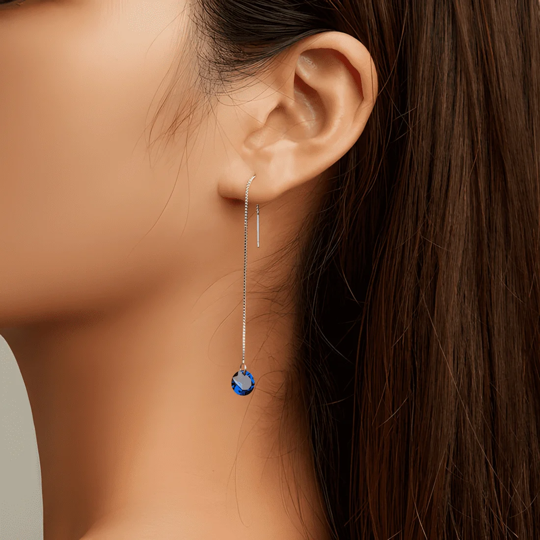 Pendientes de Cadena <myexti><span>Plata de Ley 925, chapada en oro blanco, con circonitas azules</span></myexti> - Imagen 2