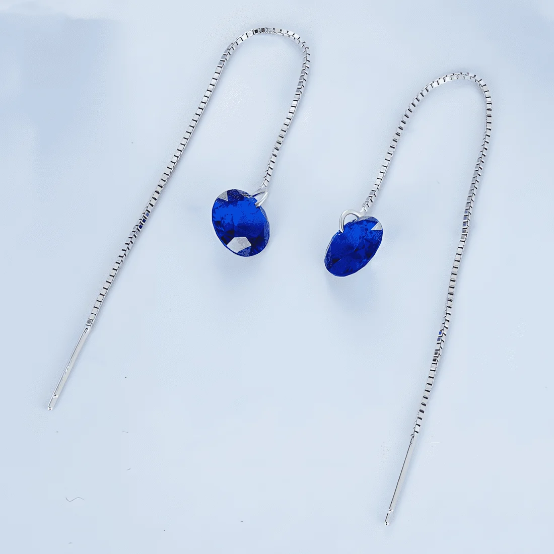 Pendientes de Cadena <myexti><span>Plata de Ley 925, chapada en oro blanco, con circonitas azules</span></myexti> - Imagen 3