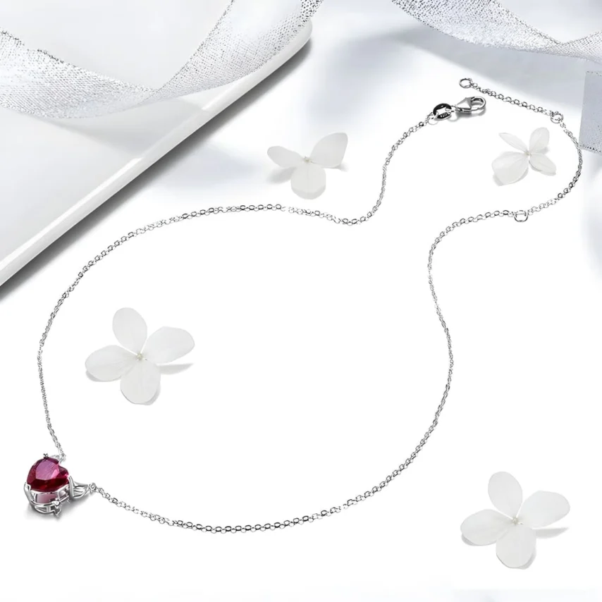 Collar de Corazón del Diablo <myexti><span>Plata de Ley 925, chapada en oro blanco, con circonitas rojas y longitud ajustable</span></myexti> - Imagen 4