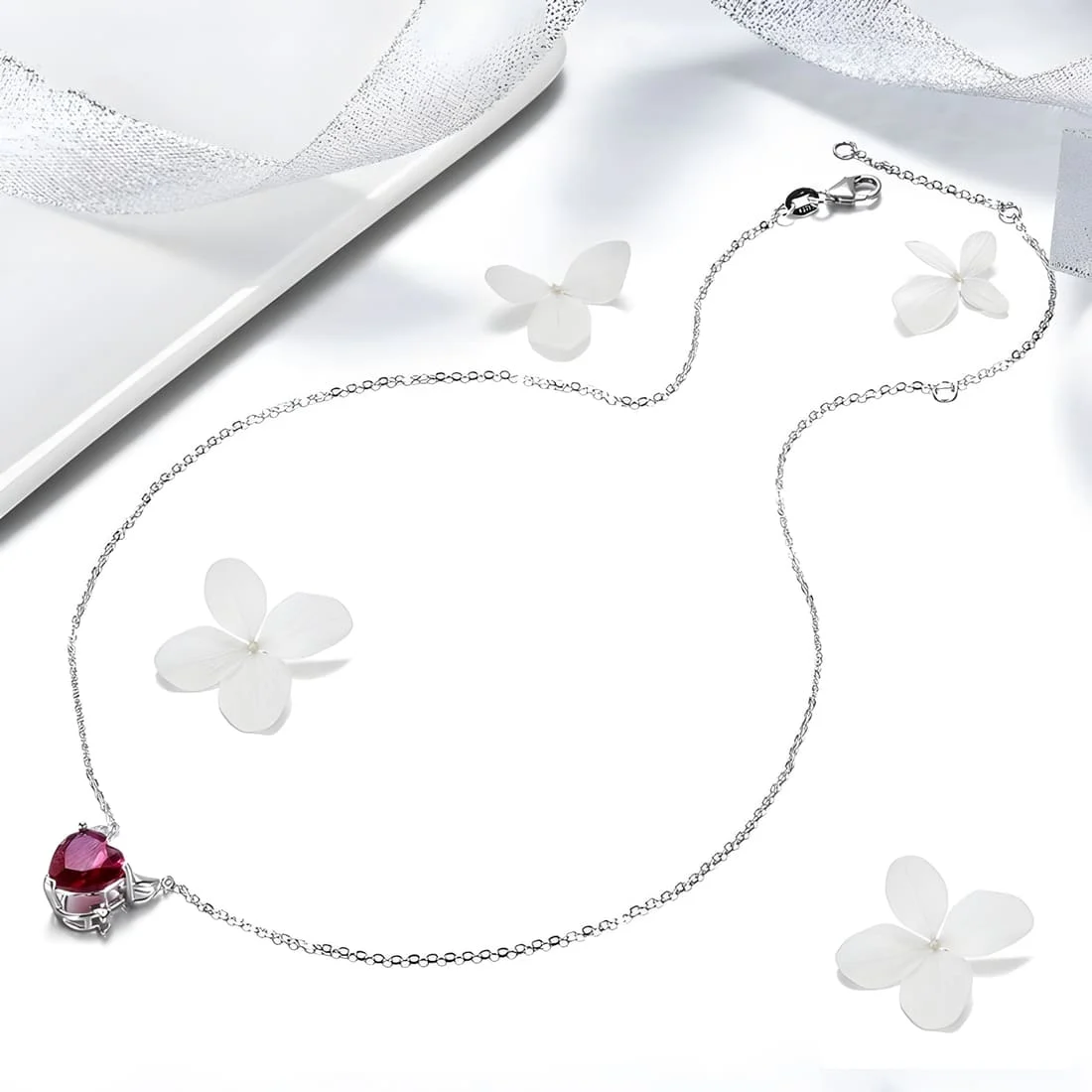 Collar de Corazón del Diablo <myexti><span>Plata de Ley 925, chapada en oro blanco, con circonitas rojas y longitud ajustable</span></myexti> - Imagen 4